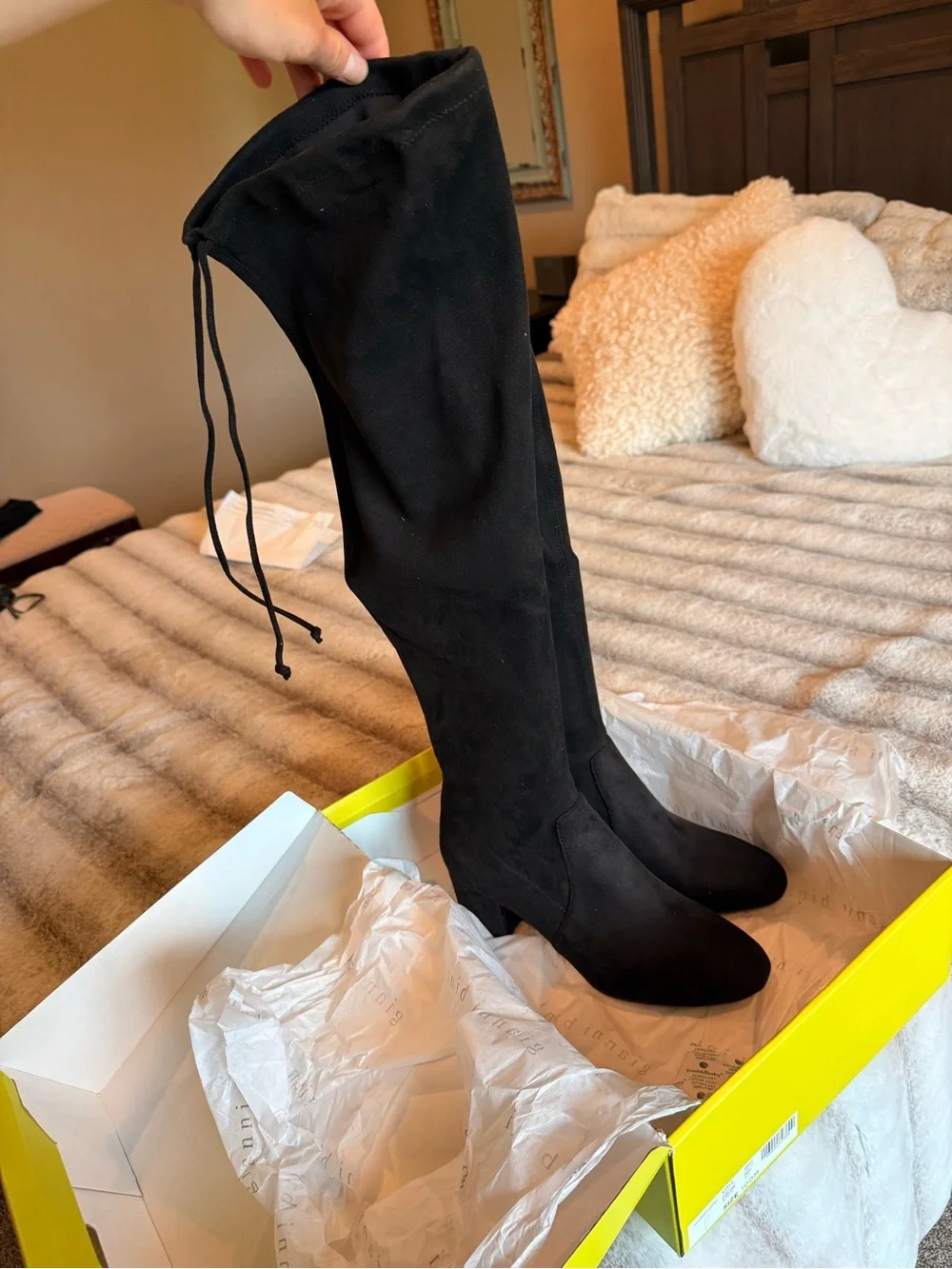 Gianni Bini Black Over-the-Knee Suede Block Heel Boots